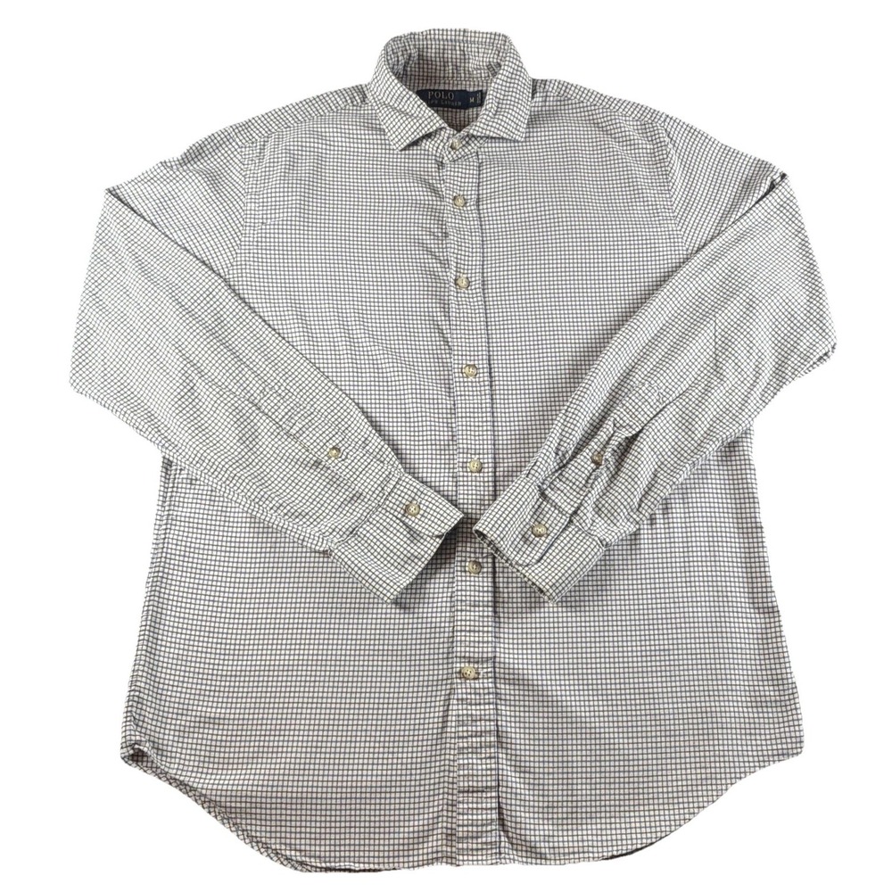 Polo Ralph Lauren Shirt Mens Medium Beige Check Long Sleeve Button Down Casual
